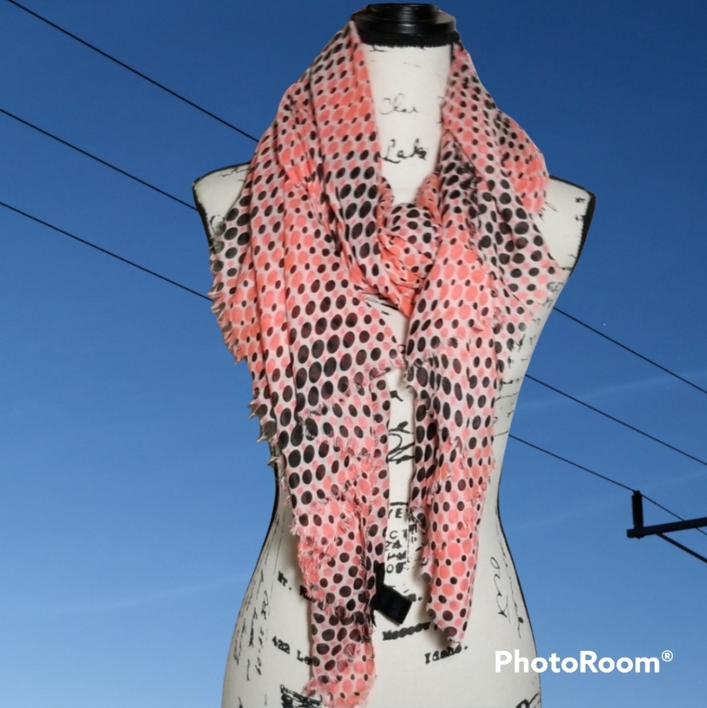 Stephen Madden Pink/Black polka dot Scarf/Wrap - Picture 2 of 12